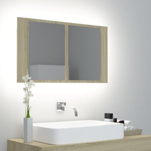 Armoire de salle de bain à miroir à LED Chêne sonoma 80x12x45cm - Photo n°2; ?>