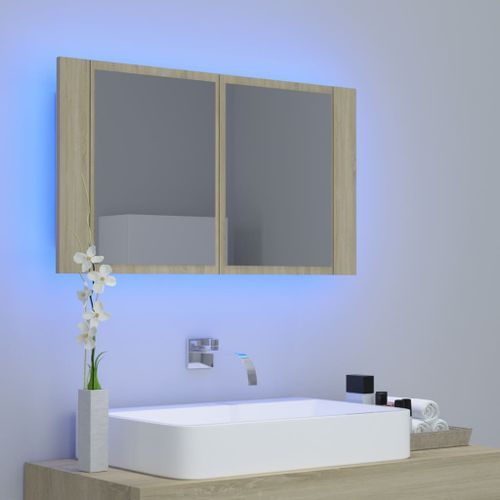 Armoire de salle de bain à miroir à LED Chêne sonoma 80x12x45cm - Photo n°3; ?>