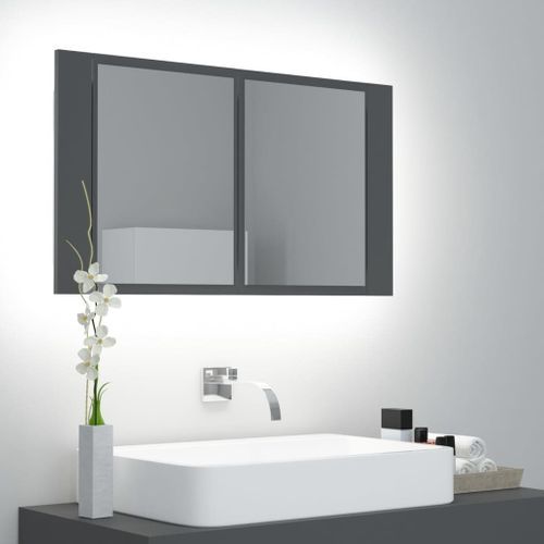 Armoire de salle de bain à miroir à LED Gris 80x12x45 cm - Photo n°3; ?>