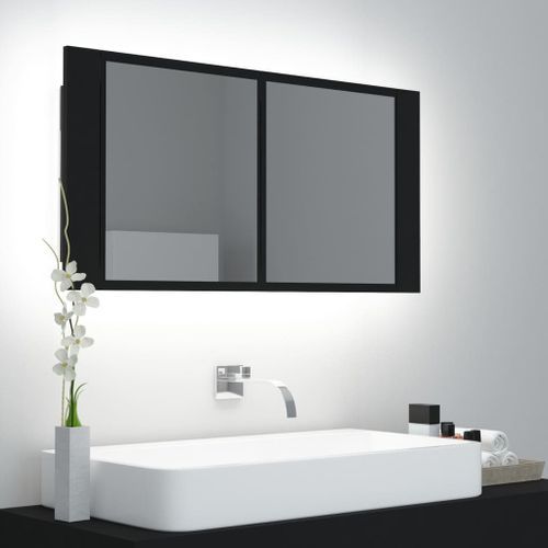 Armoire de salle de bain à miroir à LED Noir 90x12x45 cm - Photo n°3; ?>