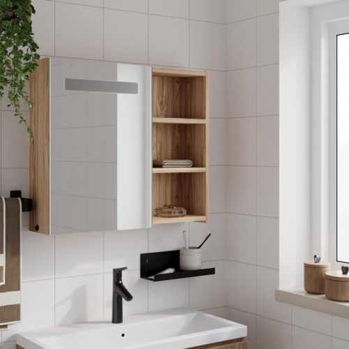 Armoire de salle de bain à miroir avec LED chêne 60x13x52 cm - Photo n°3; ?>