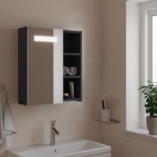 Armoire de salle de bain à miroir avec LED gris 45x13x52 cm - Photo n°2; ?>