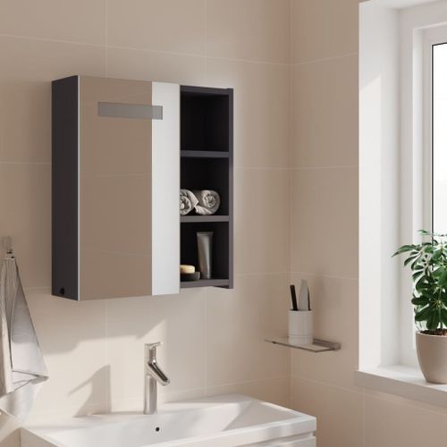 Armoire de salle de bain à miroir avec LED gris 45x13x52 cm - Photo n°3; ?>