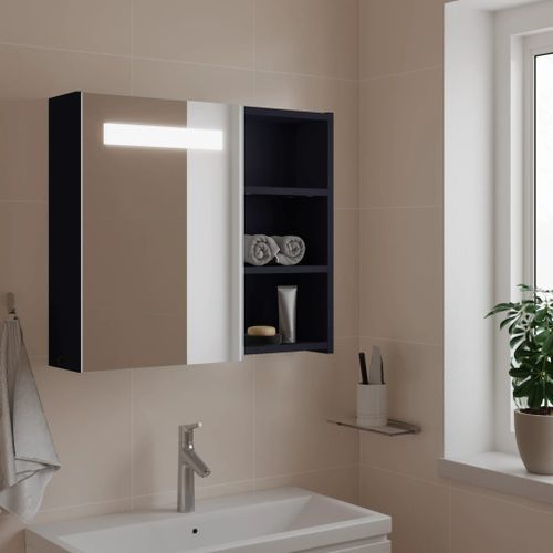 Armoire de salle de bain à miroir avec LED gris 60x13x52 cm - Photo n°2; ?>