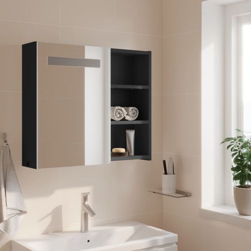 Armoire de salle de bain à miroir avec LED gris 60x13x52 cm - Photo n°3; ?>