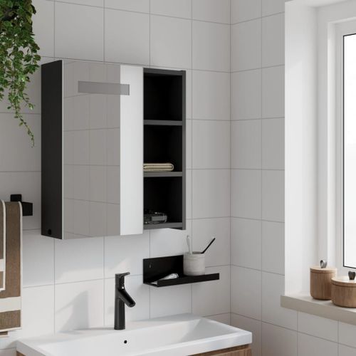 Armoire de salle de bain à miroir avec LED noir 45x13x52 cm - Photo n°3; ?>