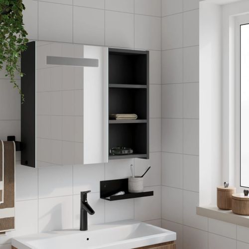 Armoire de salle de bain à miroir avec LED noir 60x13x52 cm - Photo n°3; ?>