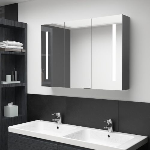 Armoire de salle de bain à miroir LED 89x14x62 cm Gris - Photo n°2; ?>