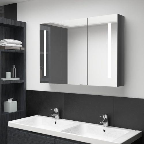 Armoire de salle de bain à miroir LED 89x14x62 cm Gris brillant - Photo n°2; ?>