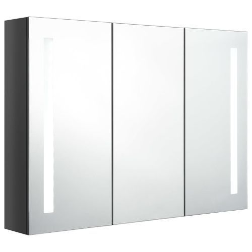 Armoire de salle de bain à miroir LED 89x14x62 cm Gris brillant - Photo n°3; ?>