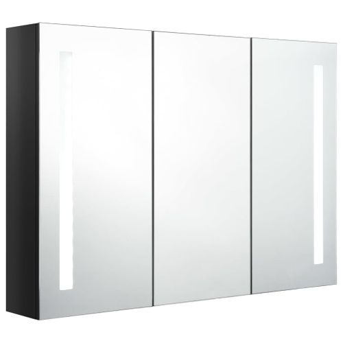 Armoire de salle de bain à miroir LED 89x14x62 cm Noir brillant - Photo n°3; ?>