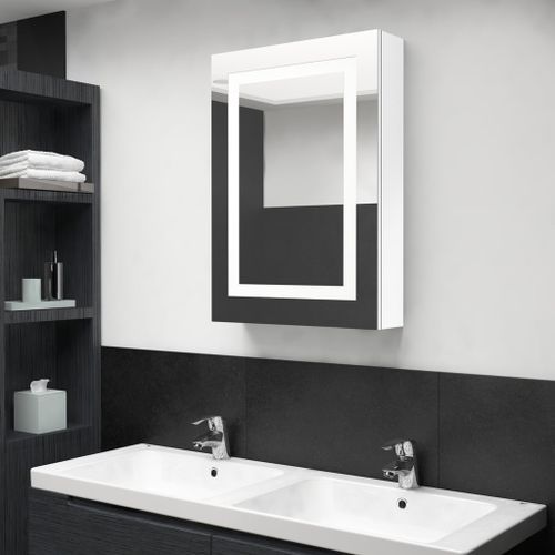 Armoire de salle de bain à miroir LED Blanc brillant 50x13x70cm - Photo n°2; ?>