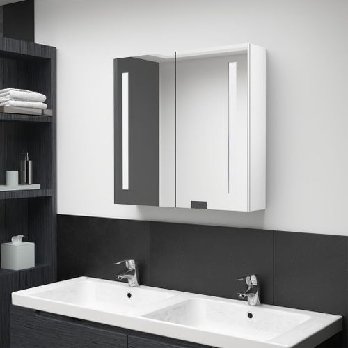 Armoire de salle de bain à miroir LED Blanc brillant 62x14x60cm - Photo n°2; ?>