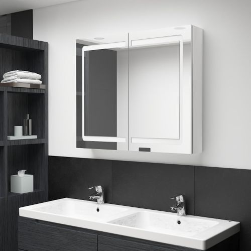 Armoire de salle de bain à miroir LED Blanc brillant 80x12x68cm - Photo n°2; ?>
