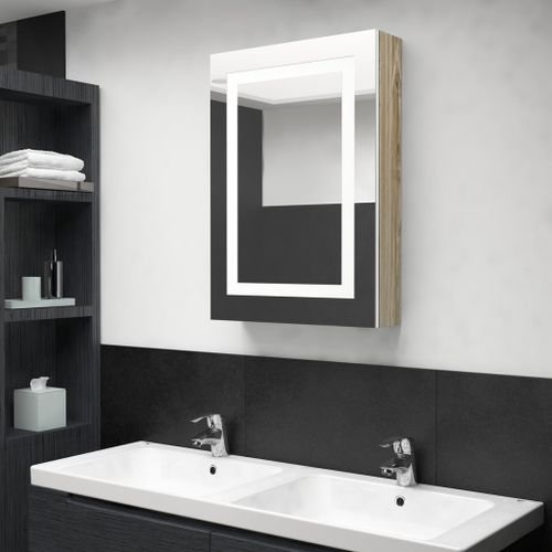 Armoire de salle de bain à miroir LED Blanc et chêne 50x13x70cm 2 - Photo n°2; ?>