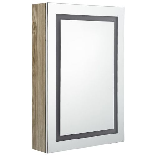 Armoire de salle de bain à miroir LED Blanc et chêne 50x13x70cm 2 - Photo n°3; ?>