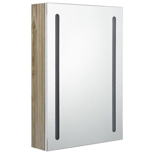 Armoire de salle de bain à miroir LED Blanc et chêne 50x13x70cm - Photo n°3; ?>