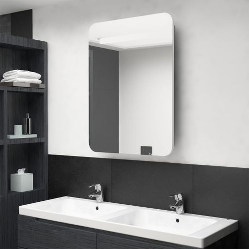 Armoire de salle de bain à miroir LED Blanc et chêne 60x11x80cm - Photo n°3; ?>