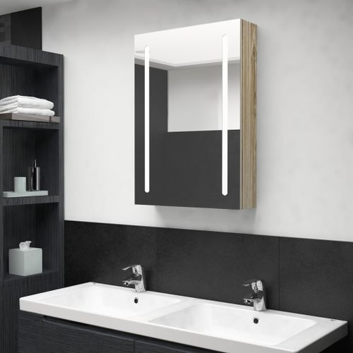 Armoire de salle de bain à miroir LED Chêne 50x13x70 cm 2 - Photo n°2; ?>