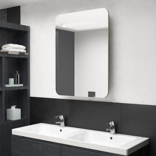 Armoire de salle de bain à miroir LED Chêne 60x11x80 cm - Photo n°2; ?>