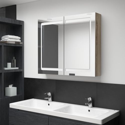 Armoire de salle de bain à miroir LED Chêne 80x12x68 cm - Photo n°2; ?>