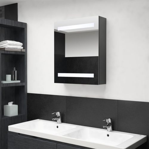 Armoire de salle de bain à miroir LED Gris 50x14x60 cm - Photo n°2; ?>