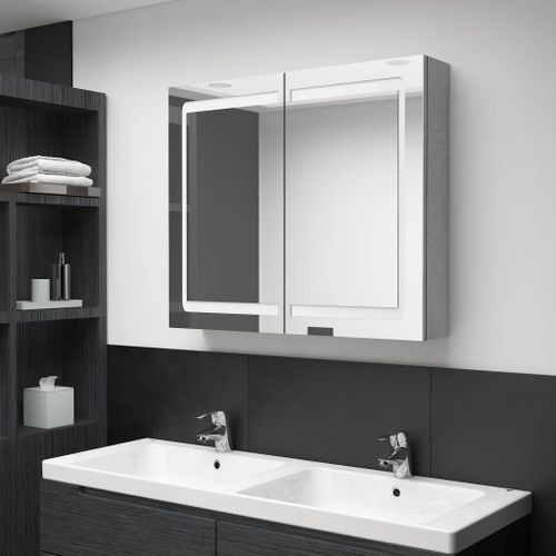 Armoire de salle de bain à miroir LED Gris béton 80x12x68 cm - Photo n°2; ?>