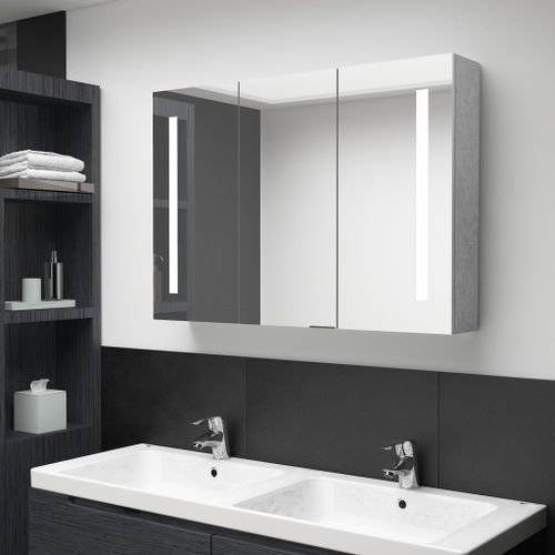 Armoire de salle de bain à miroir LED Gris béton 89x14x62 cm - Photo n°2; ?>