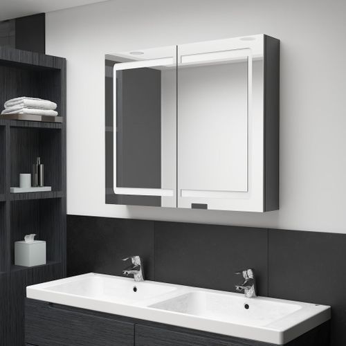 Armoire de salle de bain à miroir LED Gris brillant 80x12x68 cm - Photo n°3; ?>