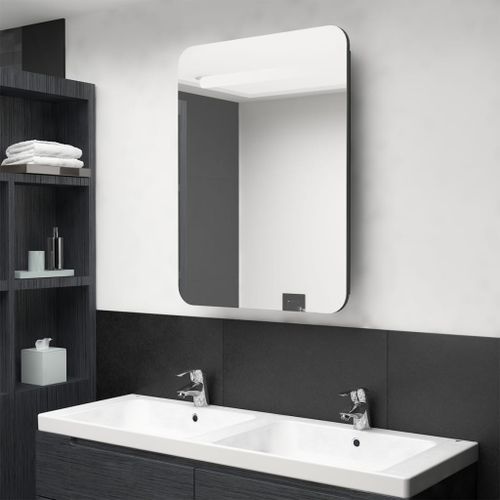 Armoire de salle de bain à miroir LED Noir brillant 60x11x80 cm - Photo n°2; ?>