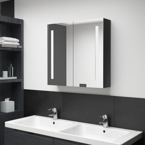 Armoire de salle de bain à miroir LED Noir brillant 62x14x60 cm - Photo n°2; ?>