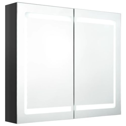 Armoire de salle de bain à miroir LED Noir brillant 80x12x68 cm - Photo n°3; ?>