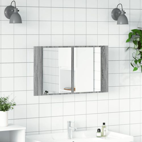 Armoire de salle de bain à miroir LED sonoma gris 80x12x45 cm - Photo n°3; ?>