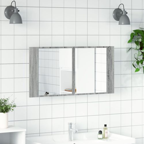 Armoire de salle de bain à miroir LED sonoma gris 90x12x45 cm - Photo n°3; ?>