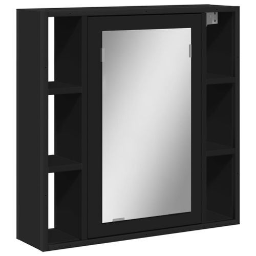 Armoire de salle de bain à miroir noir bois d'ingénierie - Photo n°2; ?>