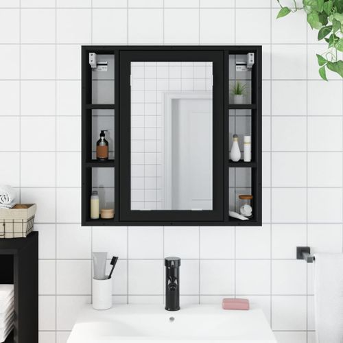 Armoire de salle de bain à miroir noir bois d'ingénierie - Photo n°3; ?>