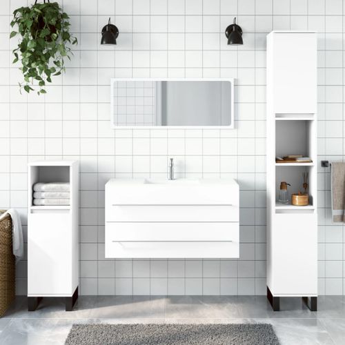 Armoire de salle de bain avec miroir blanc bois d'ingénierie - Photo n°2; ?>