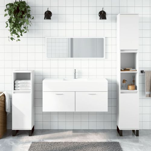 Armoire de salle de bain avec miroir blanc bois d'ingénierie - Photo n°2; ?>