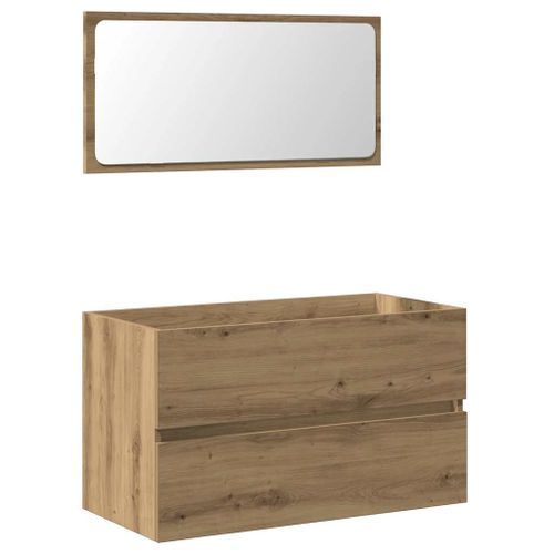 Armoire de salle de bain avec miroir chêne artisanal - Photo n°2; ?>