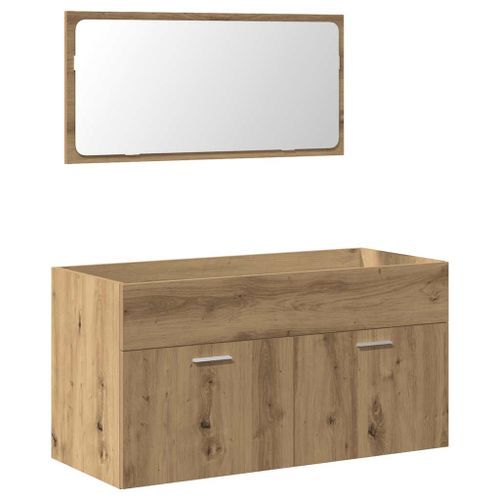 Armoire de salle de bain avec miroir chêne artisanal - Photo n°2; ?>