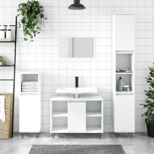 Armoire de salle de bain blanc 30x30x100 cm bois d'ingénierie - Photo n°2; ?>