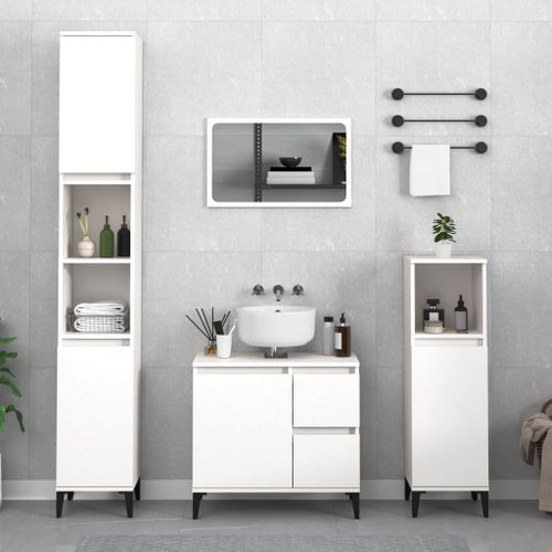 Armoire de salle de bain blanc 30x30x100 cm bois d'ingénierie - Photo n°2; ?>