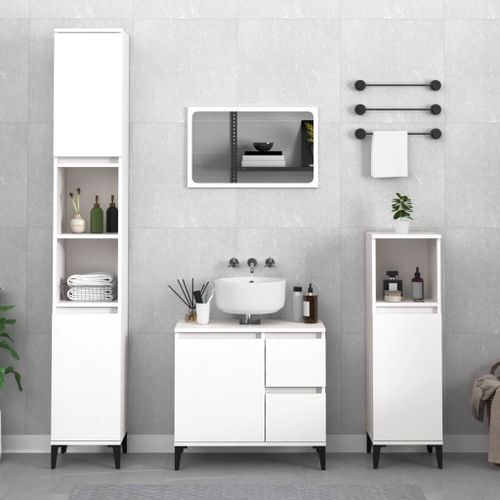 Armoire de salle de bain blanc 30x30x190 cm bois d'ingénierie - Photo n°2; ?>