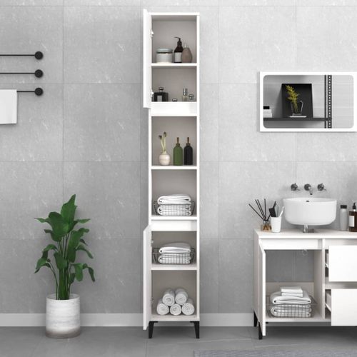 Armoire de salle de bain blanc 30x30x190 cm bois d'ingénierie - Photo n°3; ?>