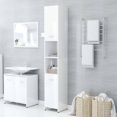 Armoire de salle de bain Blanc brillant 30x30x183,5cm - Photo n°2; ?>