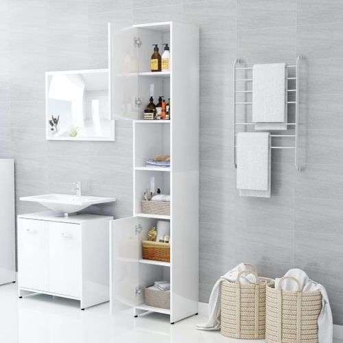 Armoire de salle de bain Blanc brillant 30x30x183,5cm - Photo n°3; ?>