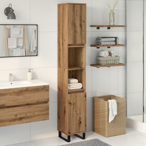 Armoire de salle de bain chêne artisanal 30x30x190 cm - Photo n°3; ?>