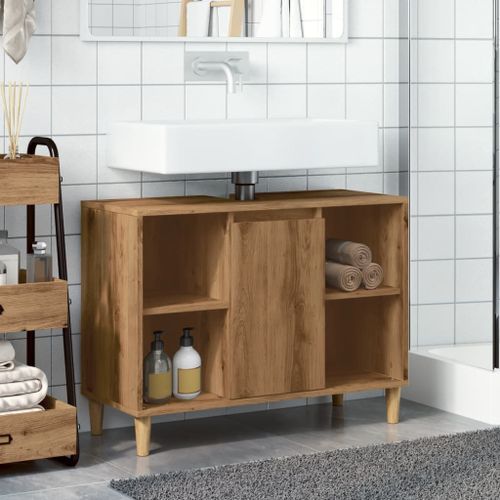 Armoire de salle de bain chêne artisanal bois d'ingénierie - Photo n°3; ?>