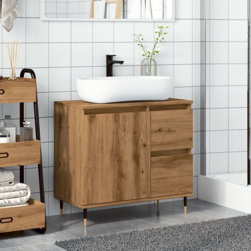 Armoire de salle de bain chêne artisanal bois d'ingénierie - Photo n°3; ?>