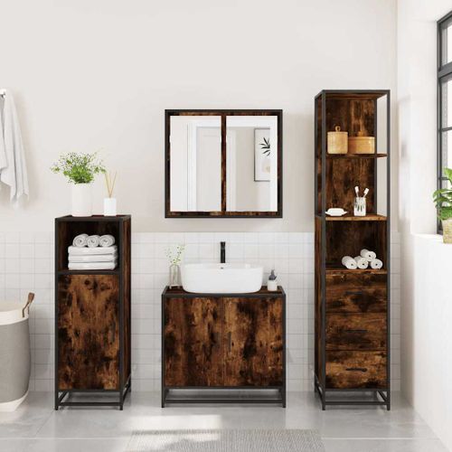 Armoire de salle de bain chêne fumé 35x37,5x166 cm - Photo n°3; ?>